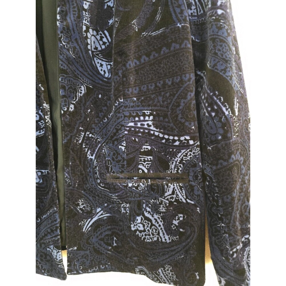 Chico's Velvet Paisley Jacket Womens Medium Blue Black Open Front Blazer - Picture 7 of 11